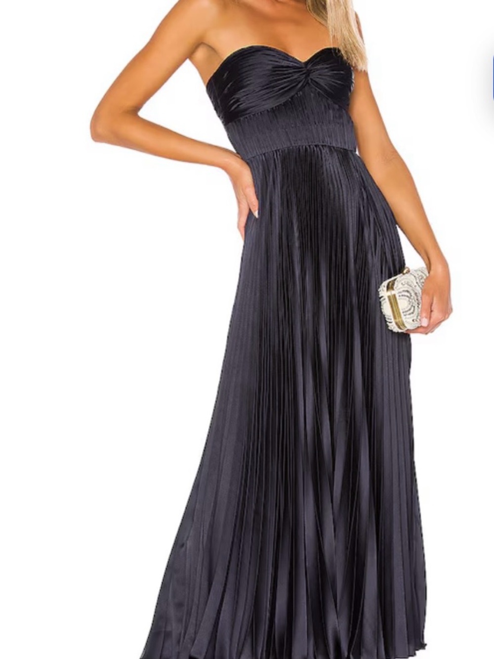 AMUR Belle Pleated Dress in Navy